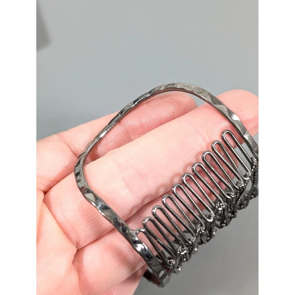 Gunmetal Gray Open Metal Work Wide Cuff Bracelet Statement Bracelet‎ 7